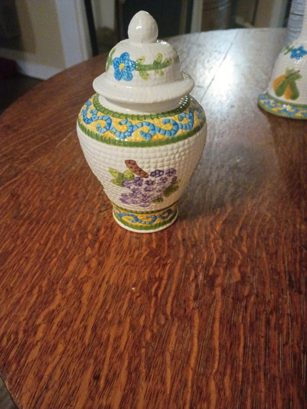 Hand-Painted White Ceramic Ginger Jar/Bell Set